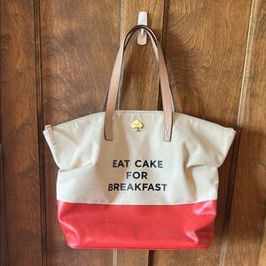 Kate Spade Red and Canvas “Eat Cake for Breakfast” Tote